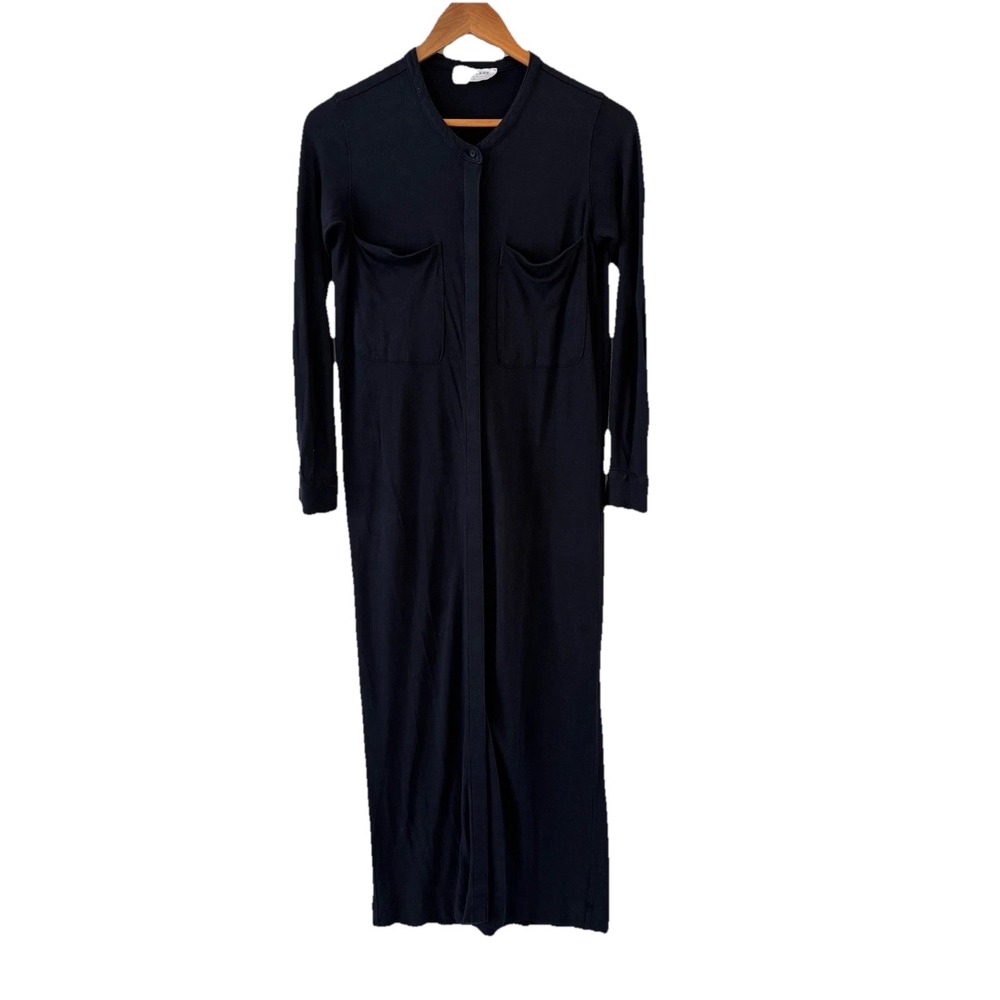 EVERLANE Black Long Sleeve Button Front Maxi‎ Shirtdress Size XS Minimalist